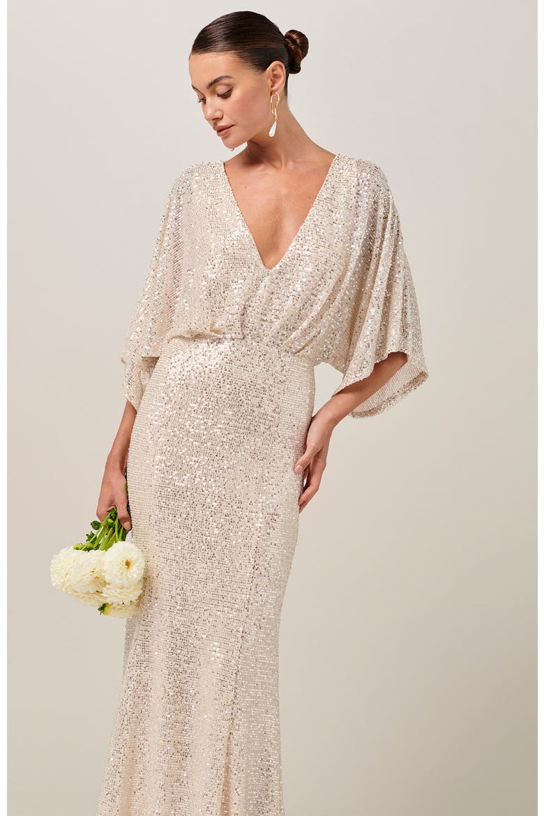 Isla Sequin Gown, Alternate, color, Champagne Sequin