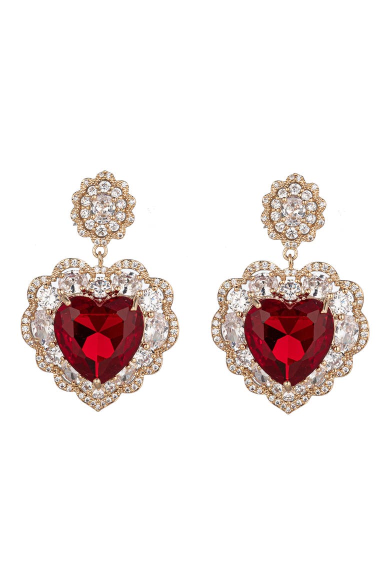 Vera Red Cubic Zirconia Heart Drop Earrings, Main, color, RED