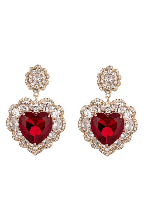 Vera Red Cubic Zirconia Heart Drop Earrings