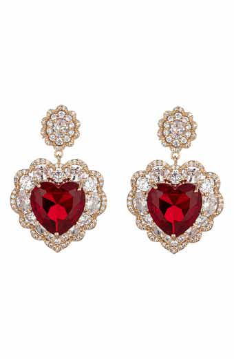 EYE CANDY LOS ANGELES Vera Red Cubic Zirconia Heart Drop Earrings