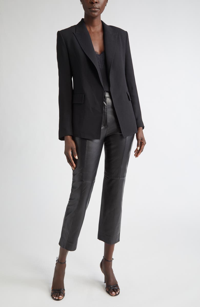 ST. JOHN Belted Satin Back Crepe Wrap Jacket, Alternate, color, Black