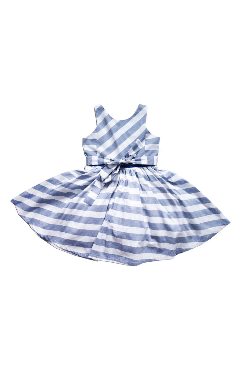 JOE-ELLA Kids' Stripe Cotton Chambray Fit & Flare Dress, Main, color, Blue