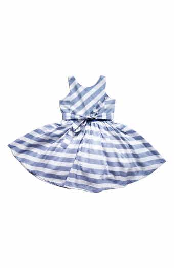 JOE-ELLA Kids' Stripe Cotton Chambray Fit & Flare Dress