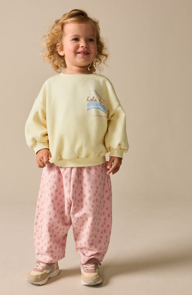 NEXT Kids' Graphic Sweatshirt & Wide Leg Sweatpants Set, Alternate, color, Yellow