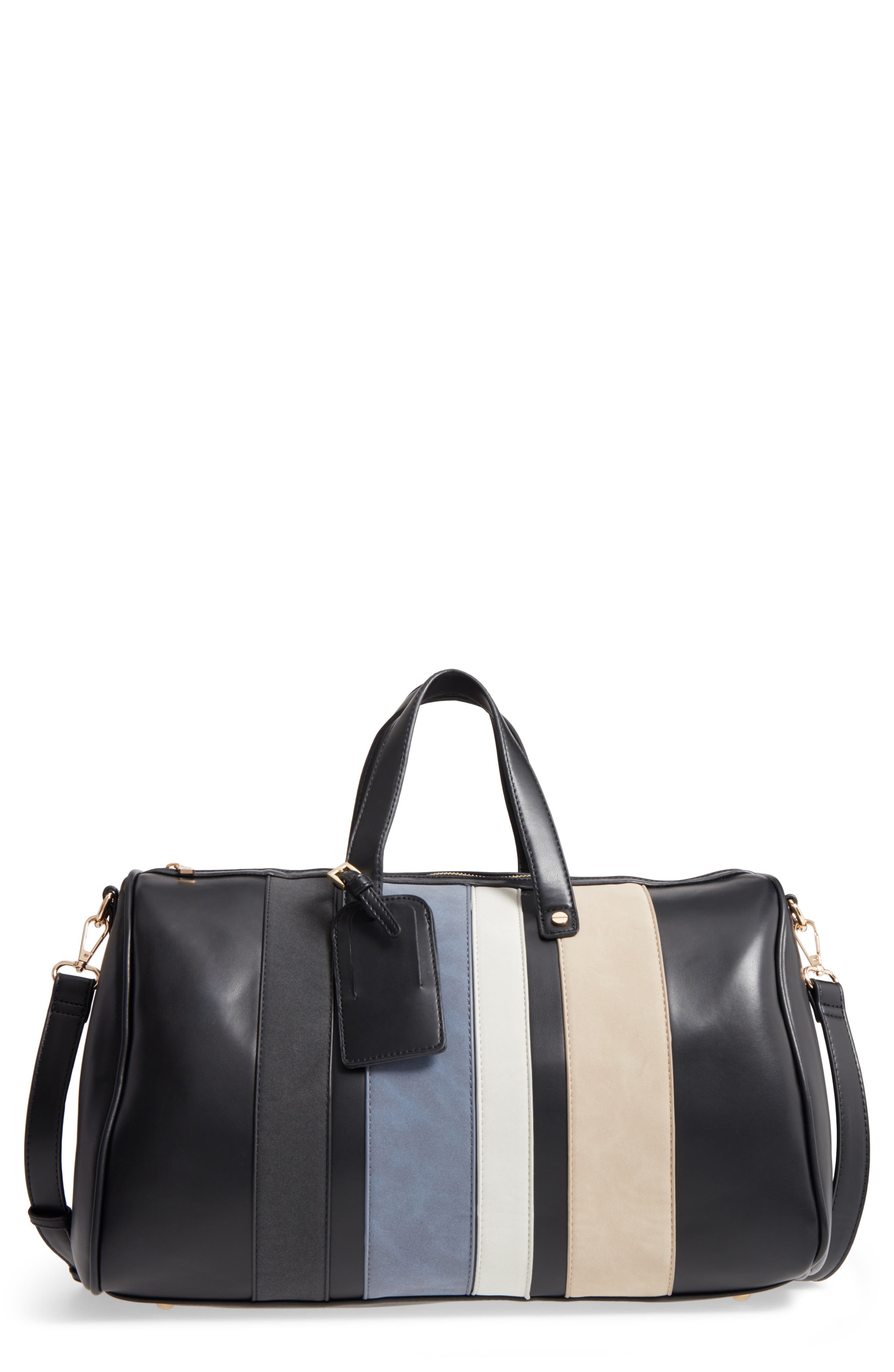 BP. Stripe Faux Leather Duffel Bag, Main, color, 