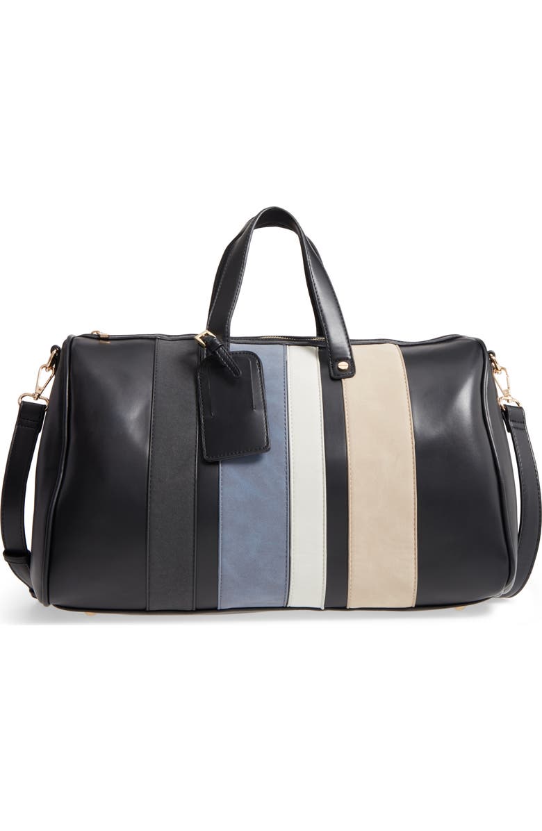 BP. Stripe Faux Leather Duffel Bag, Main, color,