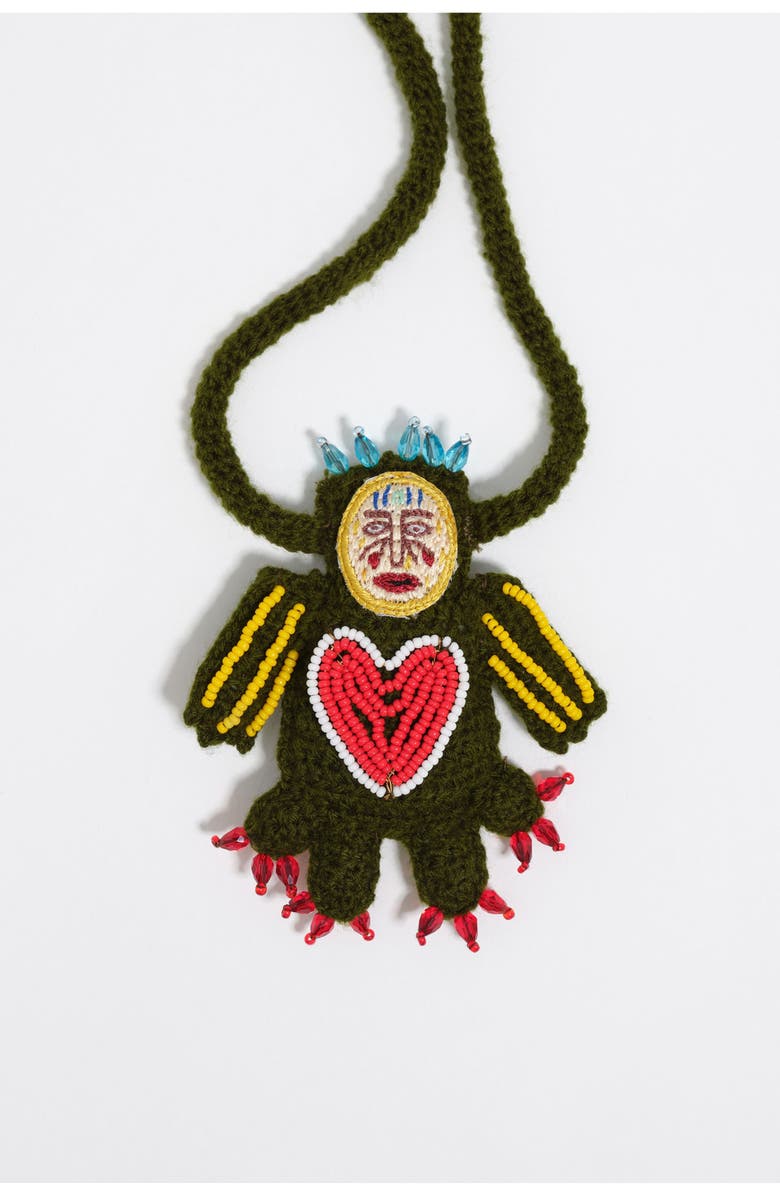 Bimba y Lola Embroidered Mask Necklace, Alternate, color, Green