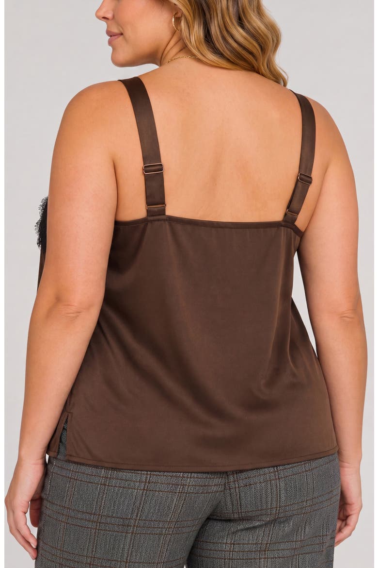Lace Trim Satin Camisole, Alternate, color, DARK ESPERSSO W BLACK