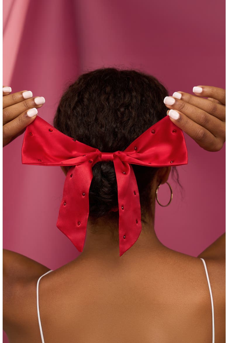 Satin Rhinestone Bow Scrunchie (Limited Edition), Alternate, color, NO COLOR