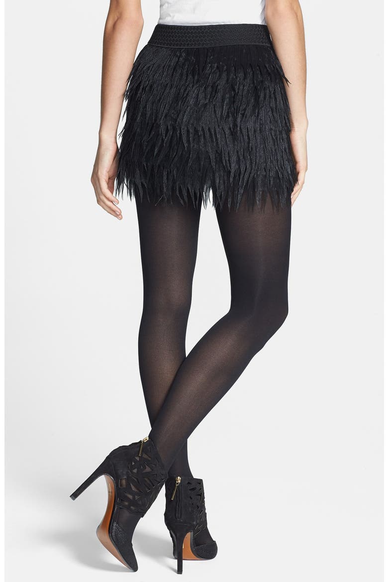 Faux Feather Miniskirt, Alternate, color, BLACK