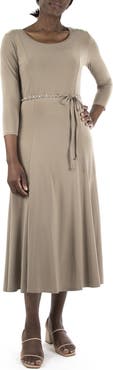 Nina Leonard Waist Belt Midi Dress