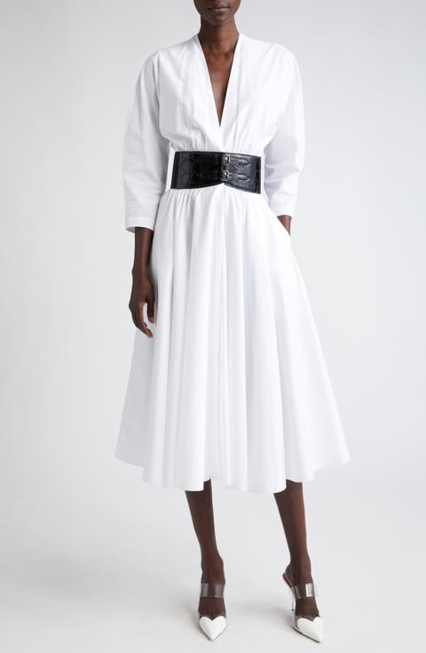 Belted Poplin Midi Dress