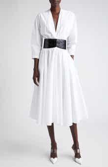 Belted Poplin Midi Dress