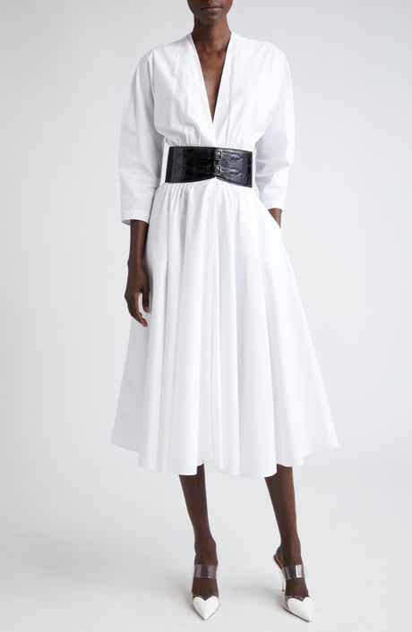 Belted Poplin Midi Dress