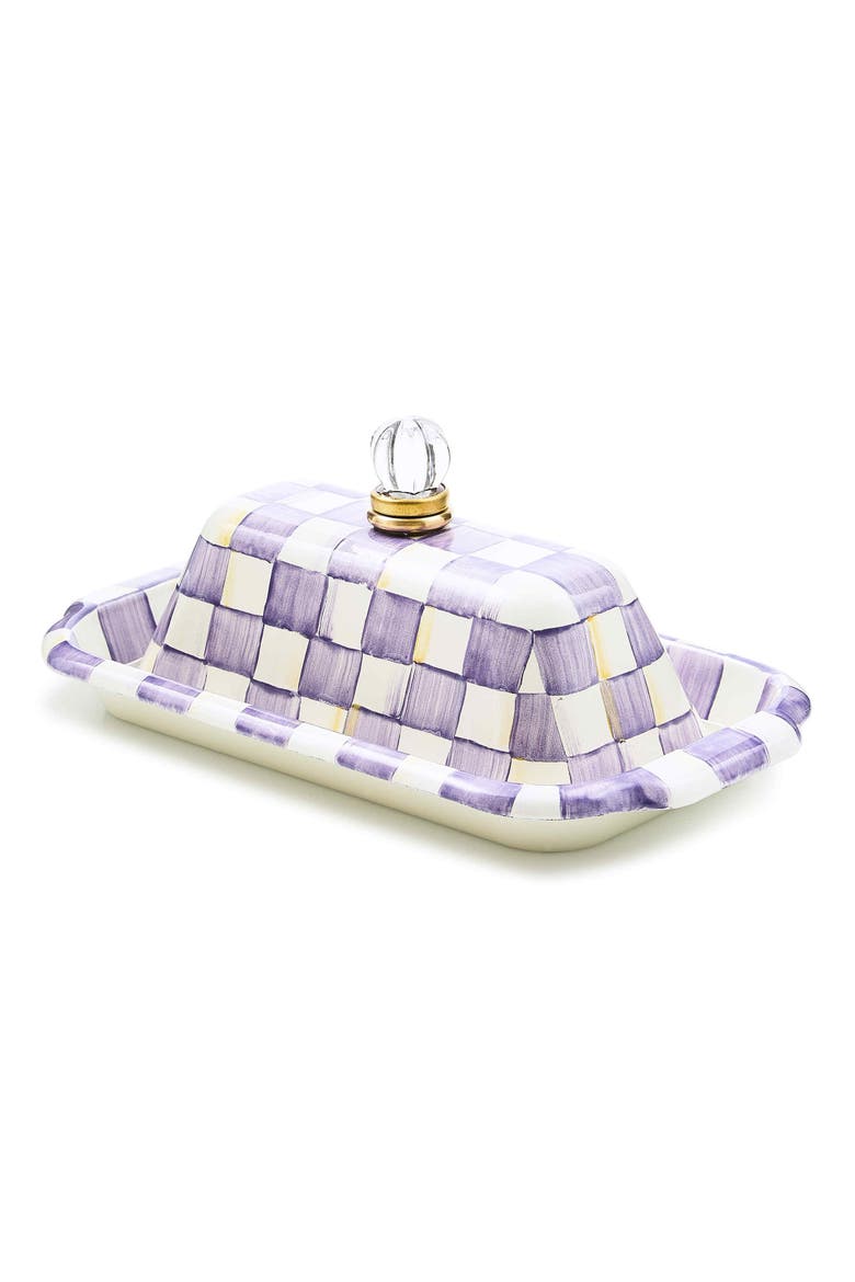 Violet Check Enameled Steel Butter Box, Main, color, VIOLET