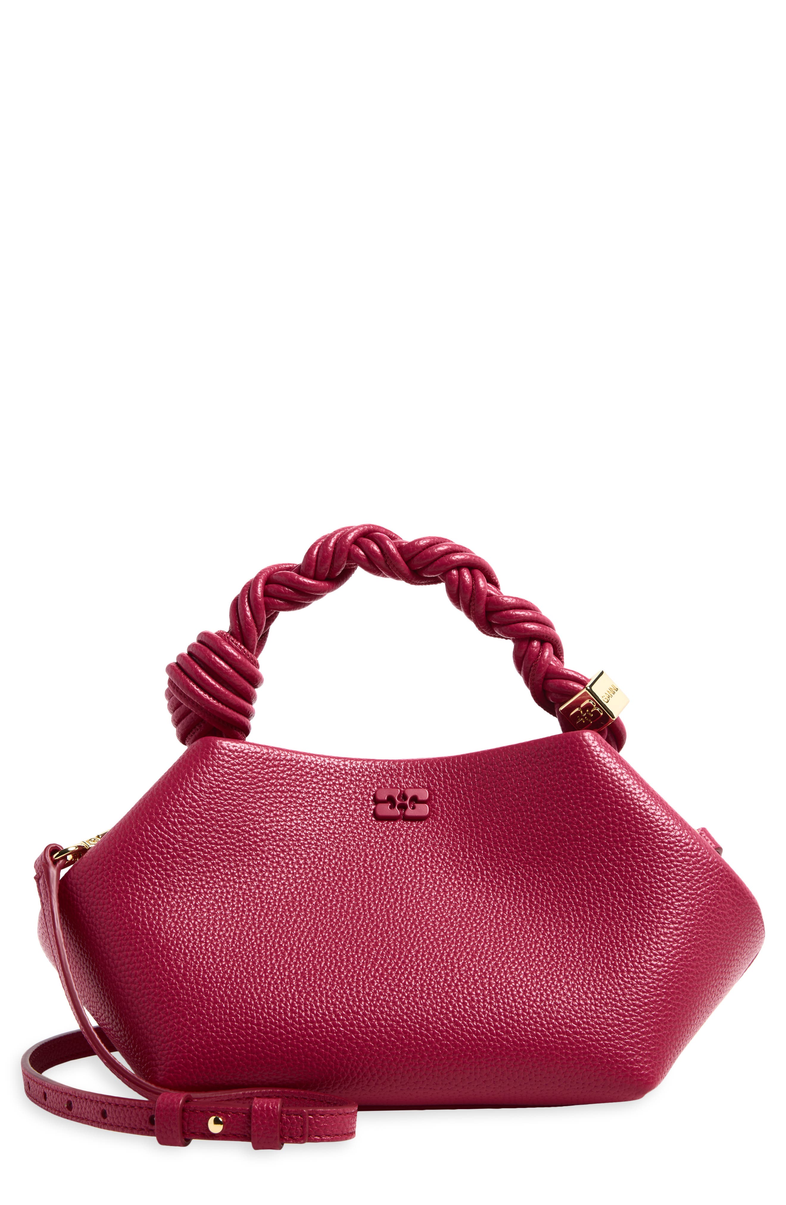 Ganni Small Bou Grained Faux Leather Top Handle Bag, Main, color, Persian Red