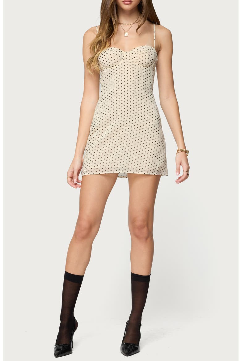 Polka Dot Chiffon Minidress, Main, color, CREAM-AND-BLACK
