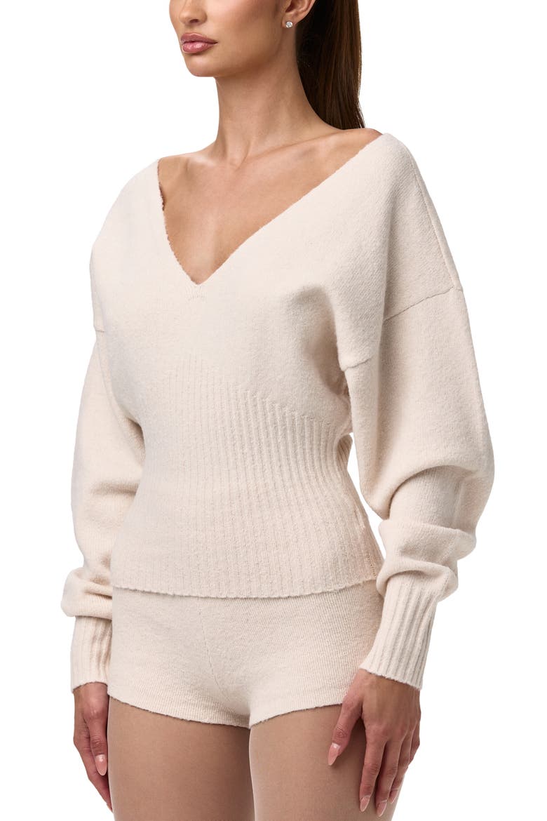 V-Neck Ribbed Sweater, Alternate, color, BONE