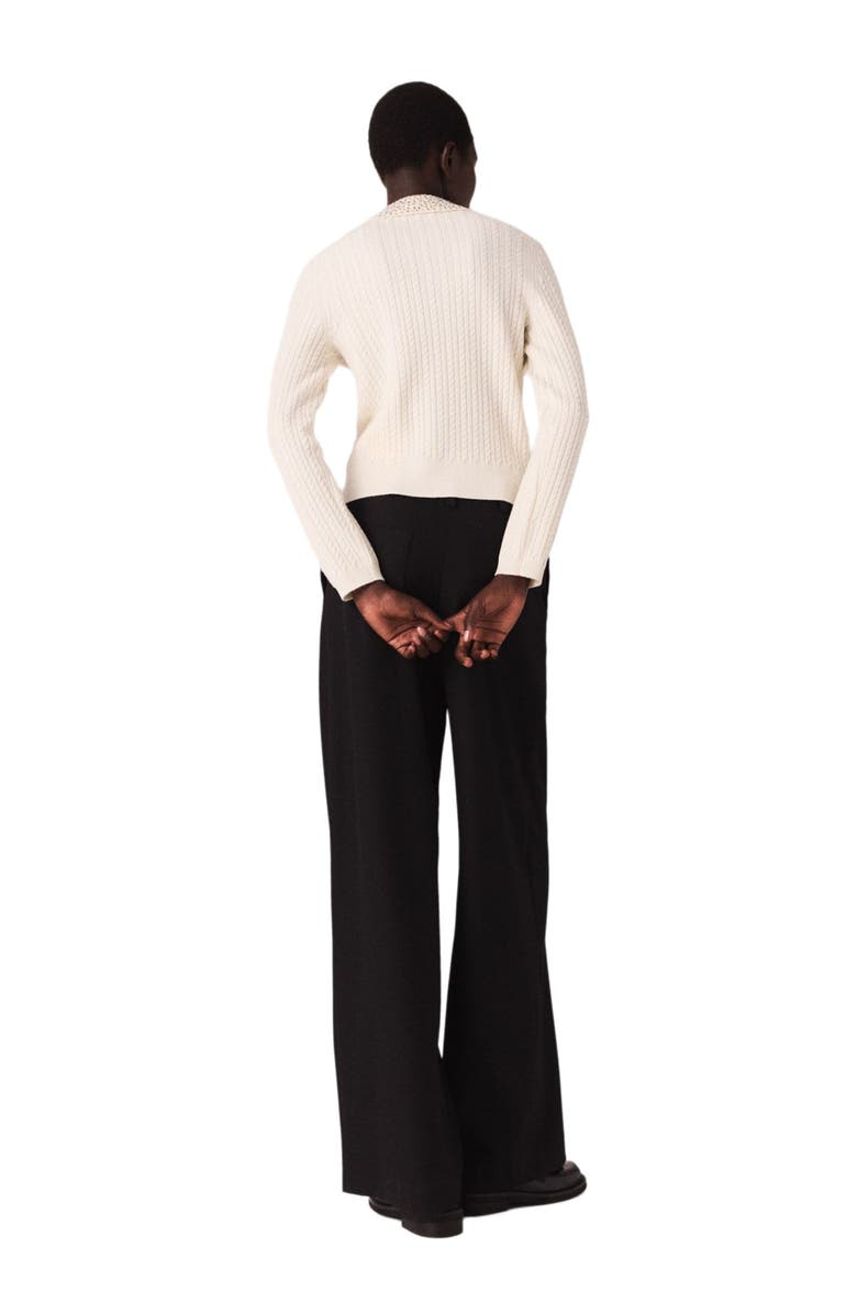 maje Knit polo shirt with rhinestone collar, Alternate, color, Ecru