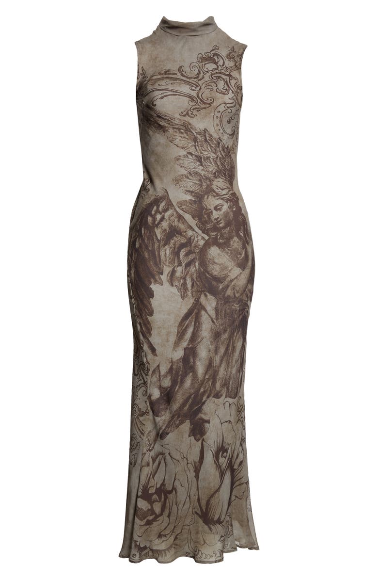 Acne Studios Dumix Gothic Angel Print Cutout Semisheer Mesh Dress, Alternate, color, 