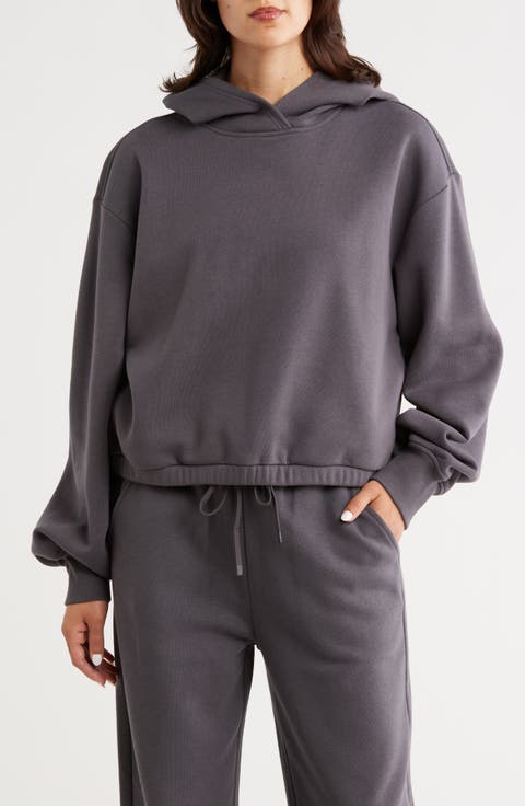 Feather Fleece Cinch Hem Pullover Hoodie