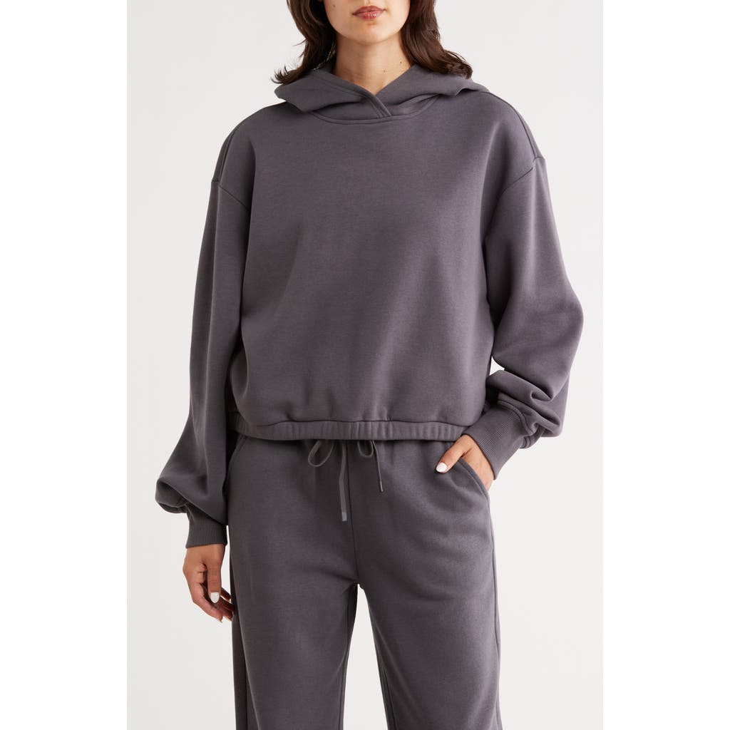 Z By Zella Feather Fleece Cinch Hem Pullover Hoodie In Gray
