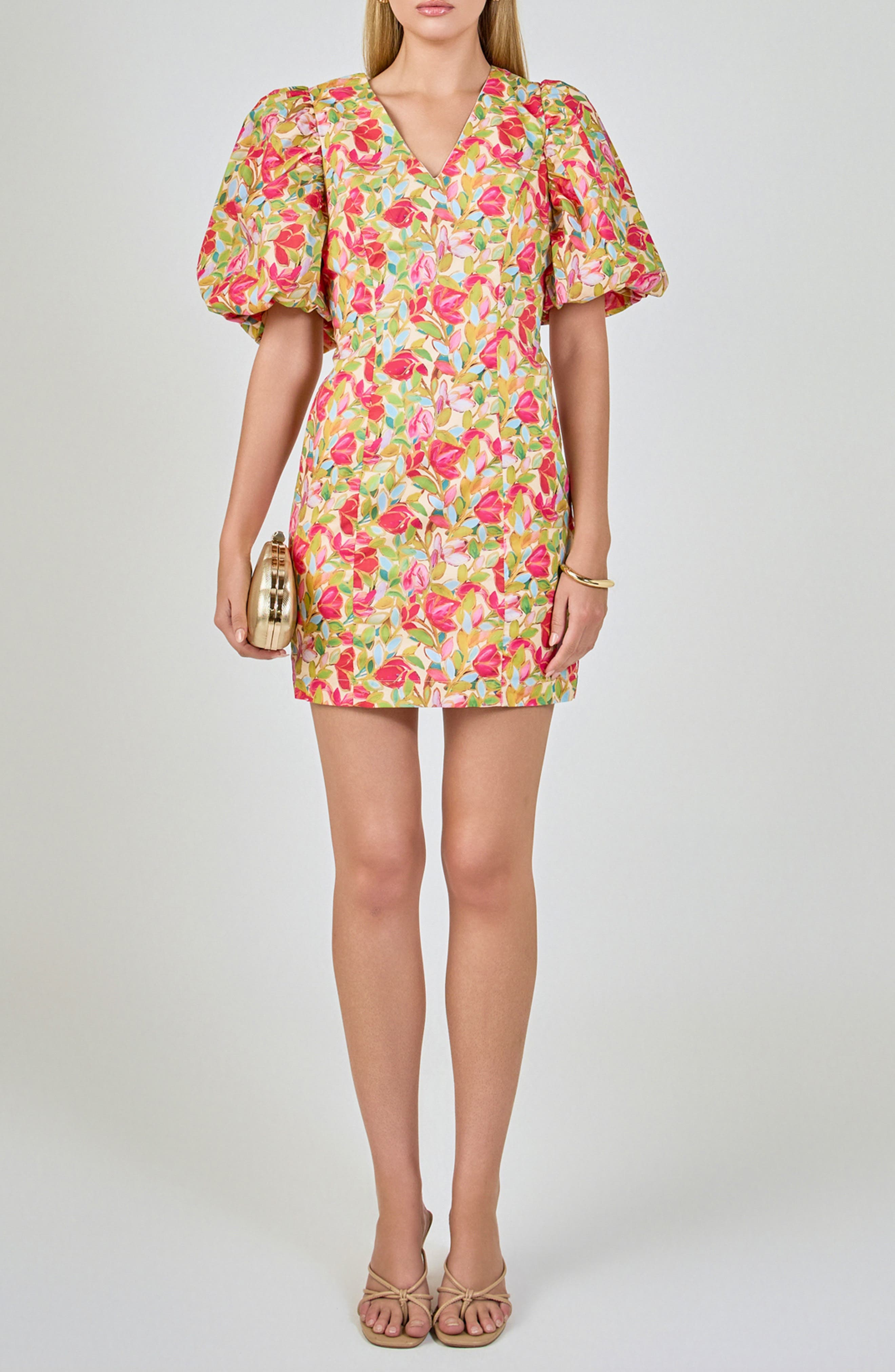 Floral Print Puff Sleeve Minidress