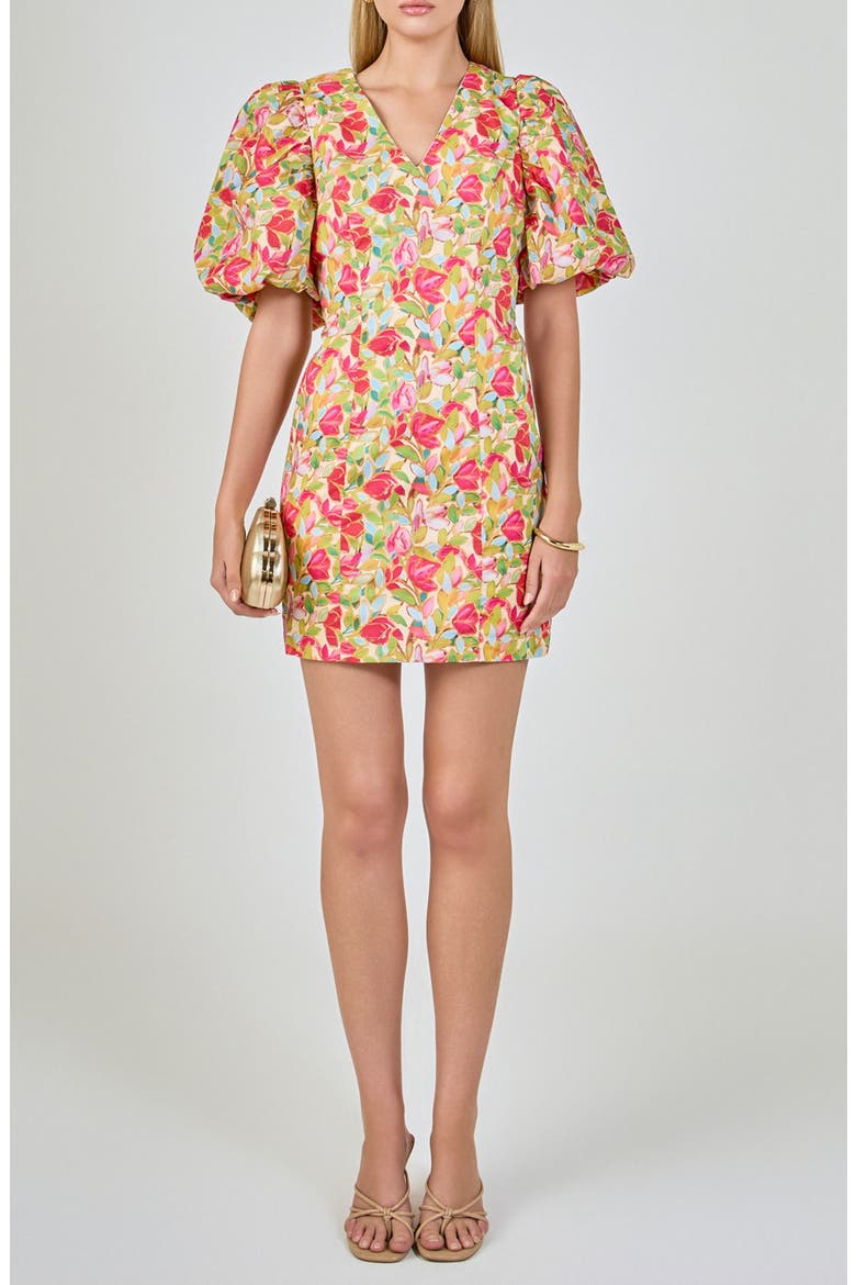 Floral Print Puff Sleeve Minidress, Main, color, MULTI
