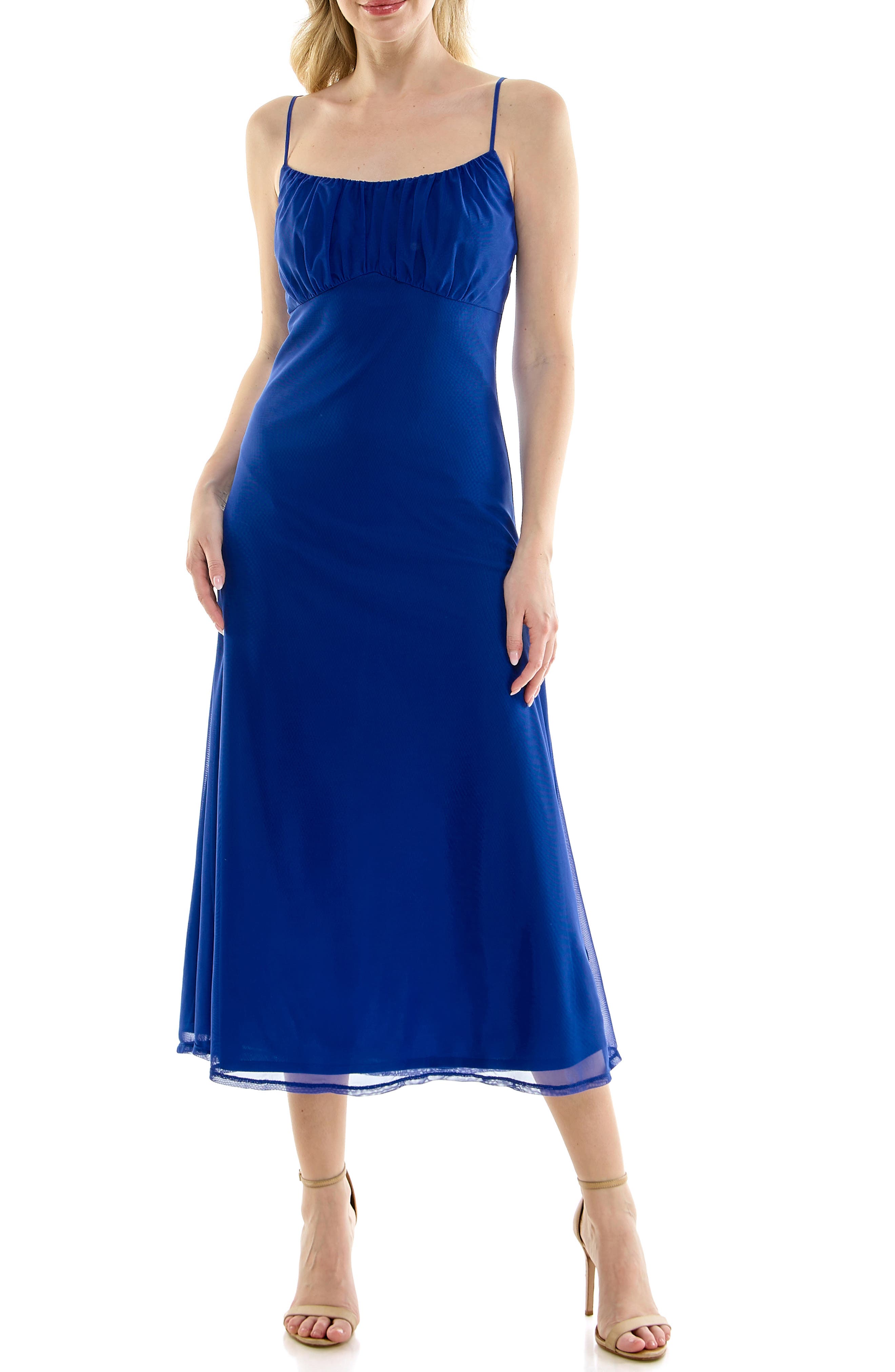 bebe Shirred Bust Powermesh Midi Dress