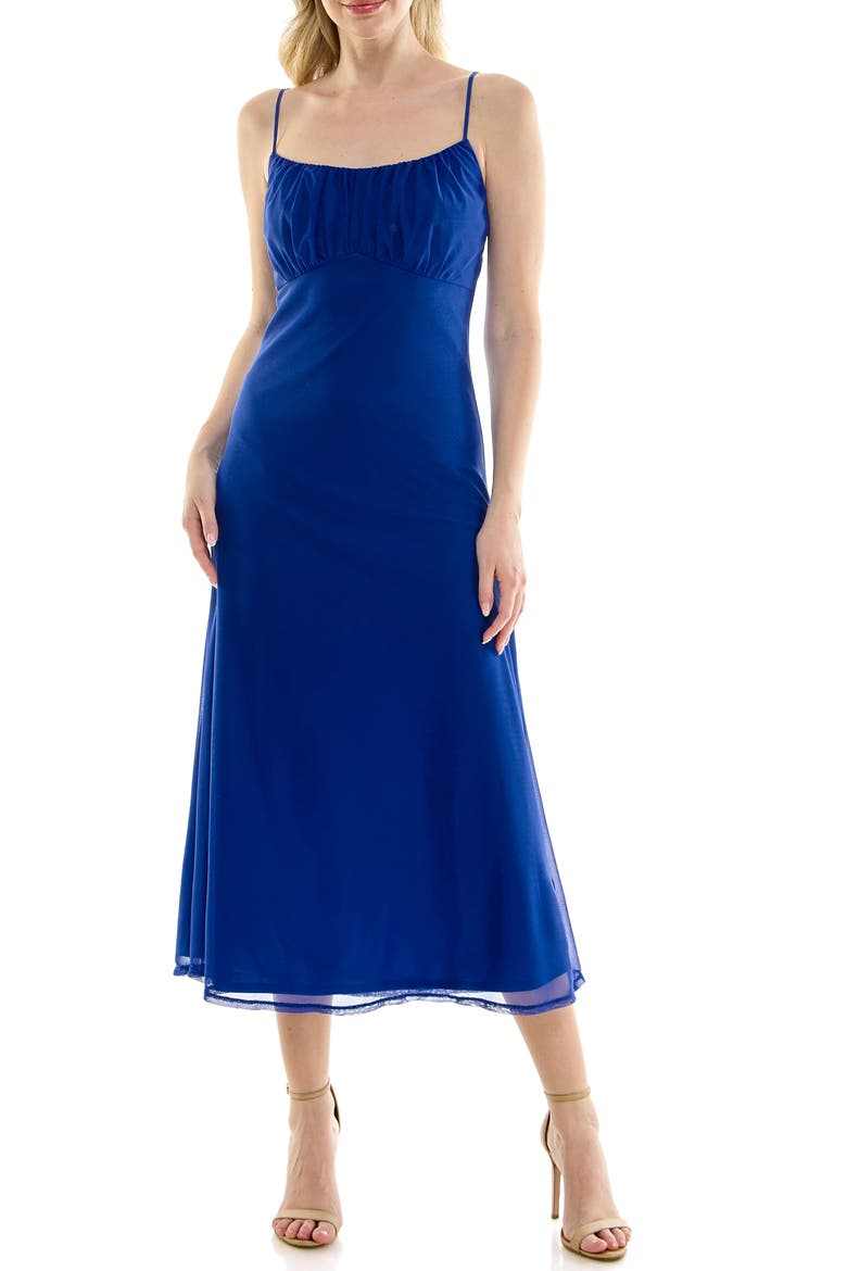 Shirred Bust Powermesh Midi Dress, Main, color, ROYAL