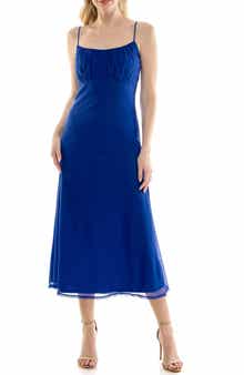 bebe Shirred Bust Powermesh Midi Dress