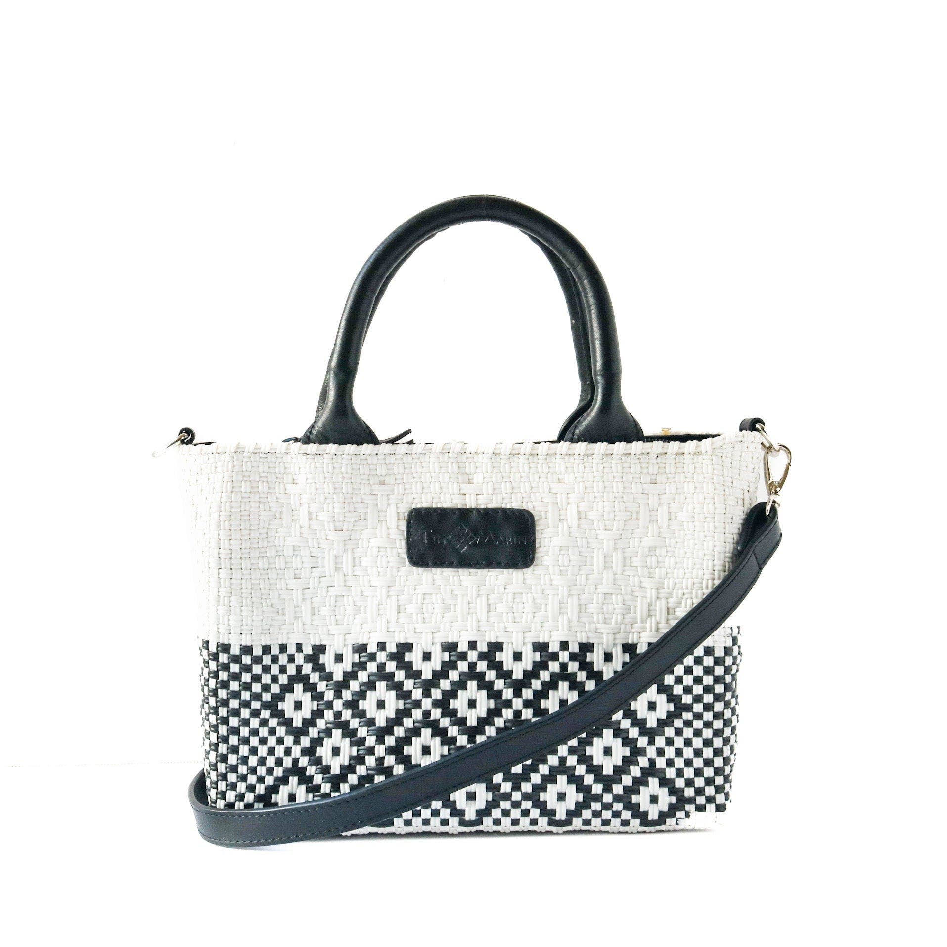 Tin Marin Small Woven Crossbody Bag with Leather, Main, color, White 
Black