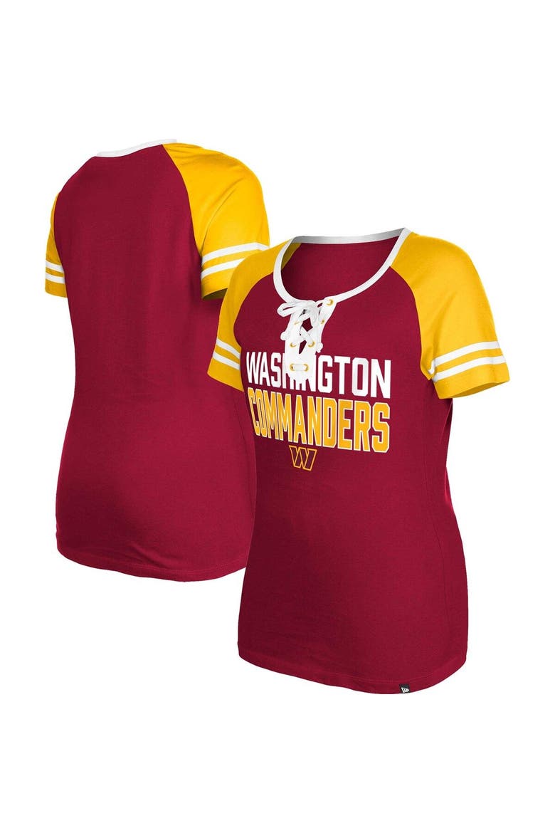 Women's New Era  Burgundy Washington Commanders Raglan Lace-Up T-Shirt, Main, color, Burgundy