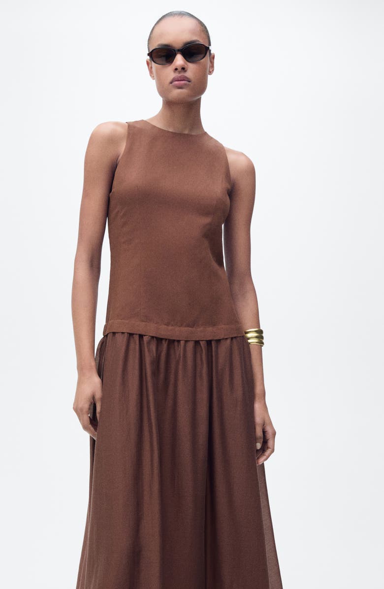 MANGO Sleeveless Midi Dress, Alternate, color, Brown