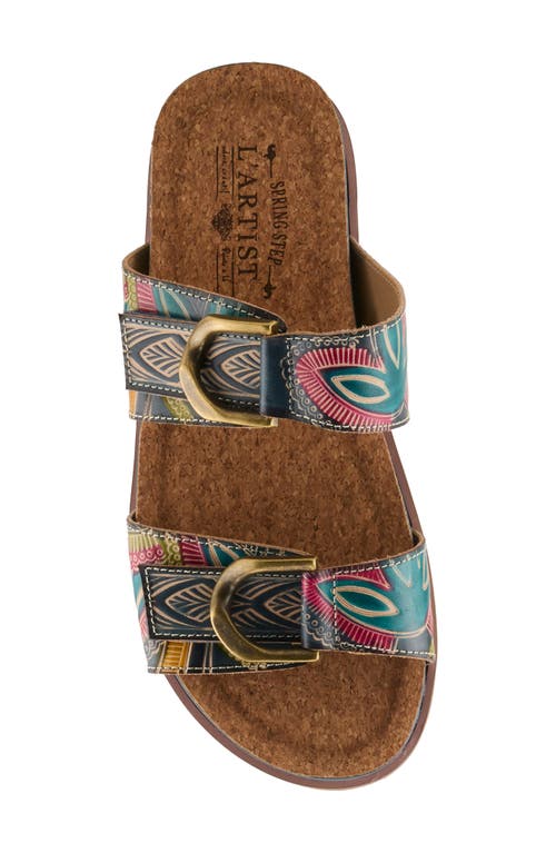 L'artiste By Spring Step Glaze Platform Slide Sandal In Blue Multi