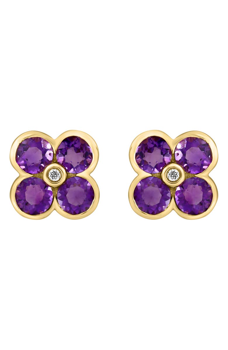 EFFY 14K Yellow Gold Floral Amethyst & Diamond Stud Earrings, Main, color, 