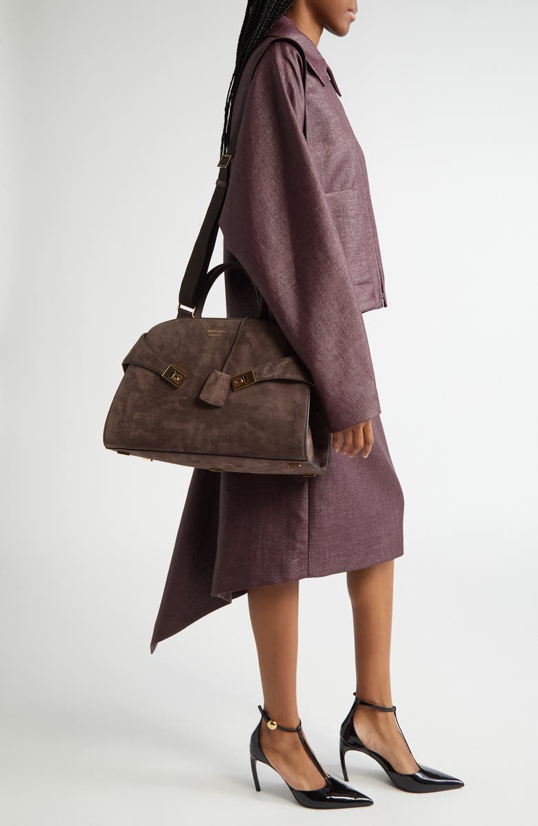 FERRAGAMO Medium Hug Suede Top Handle Bag, Alternate, color,