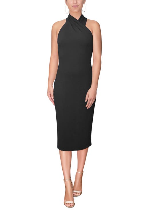 RACHEL Rachel Roy Harland Crossover Halter Midi Dress in Black 
