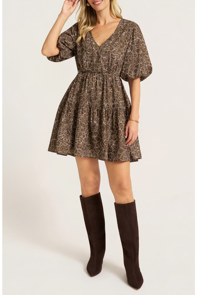 Kensington Bubble Sleeve Tiered Dress, Alternate, color, MOSS/ BLUSH