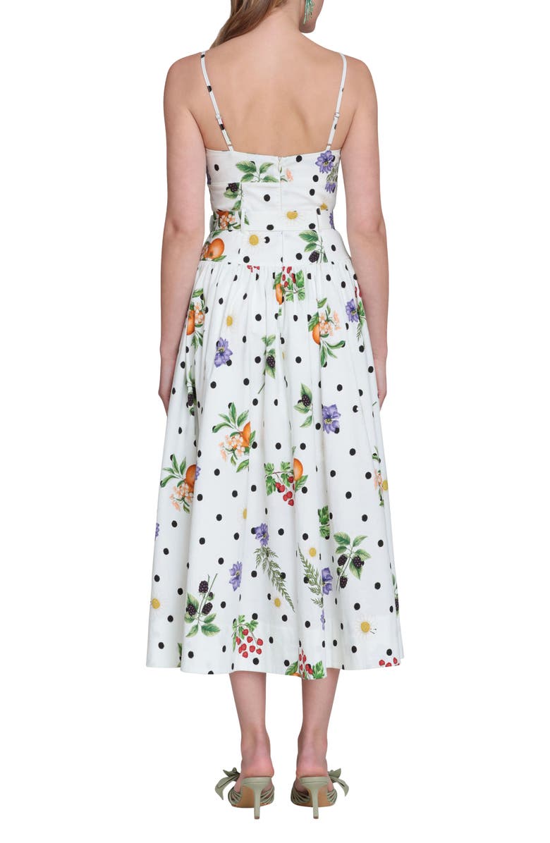 Avec Les Filles Fruit Florals & Polka Dot Belted Drop Waist Midi Dress, Alternate, color, White Scattered Bota