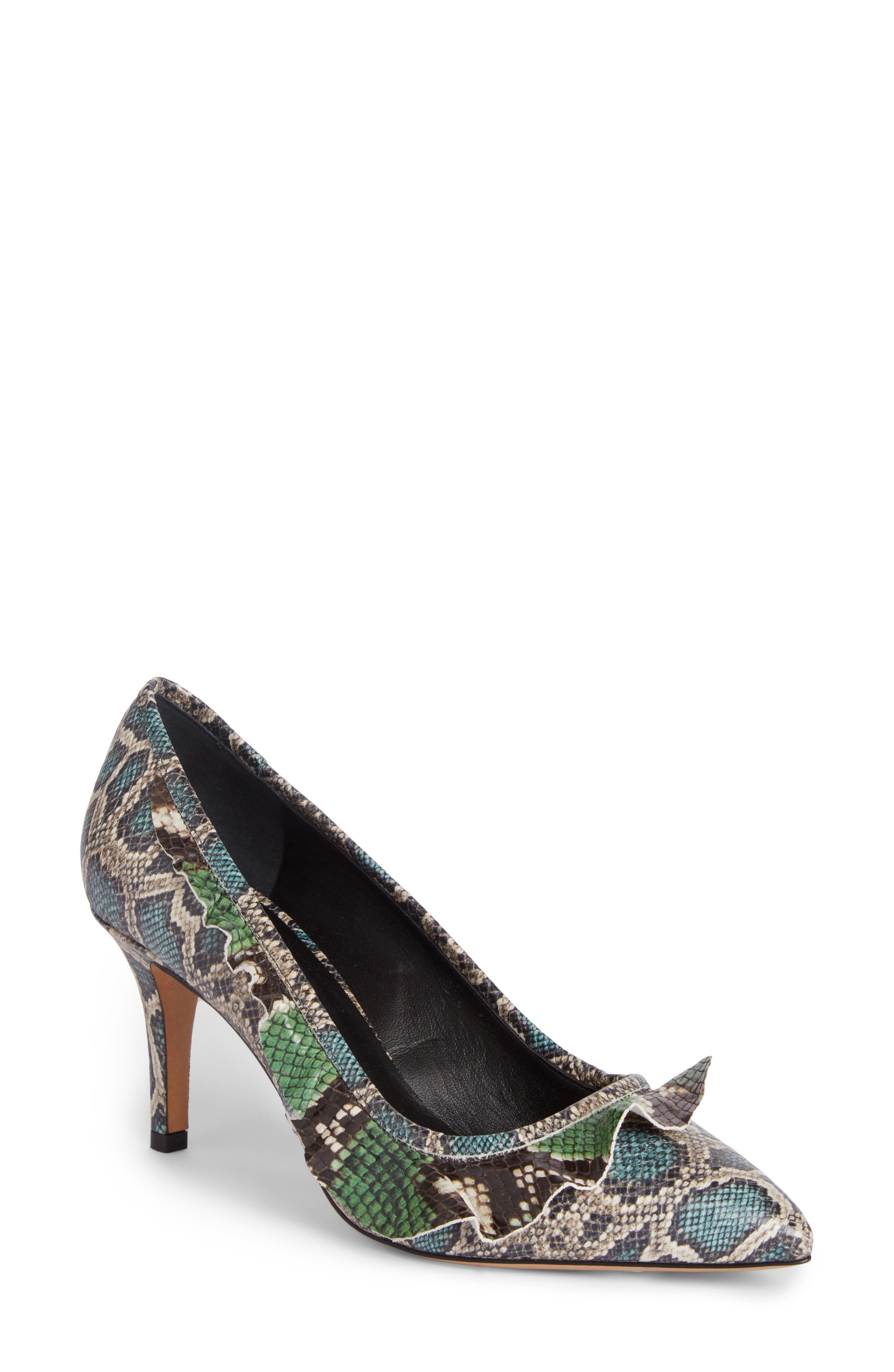 Isabel Marant Poween Snakeskin Embossed Ruffle Pump, Main, color, 