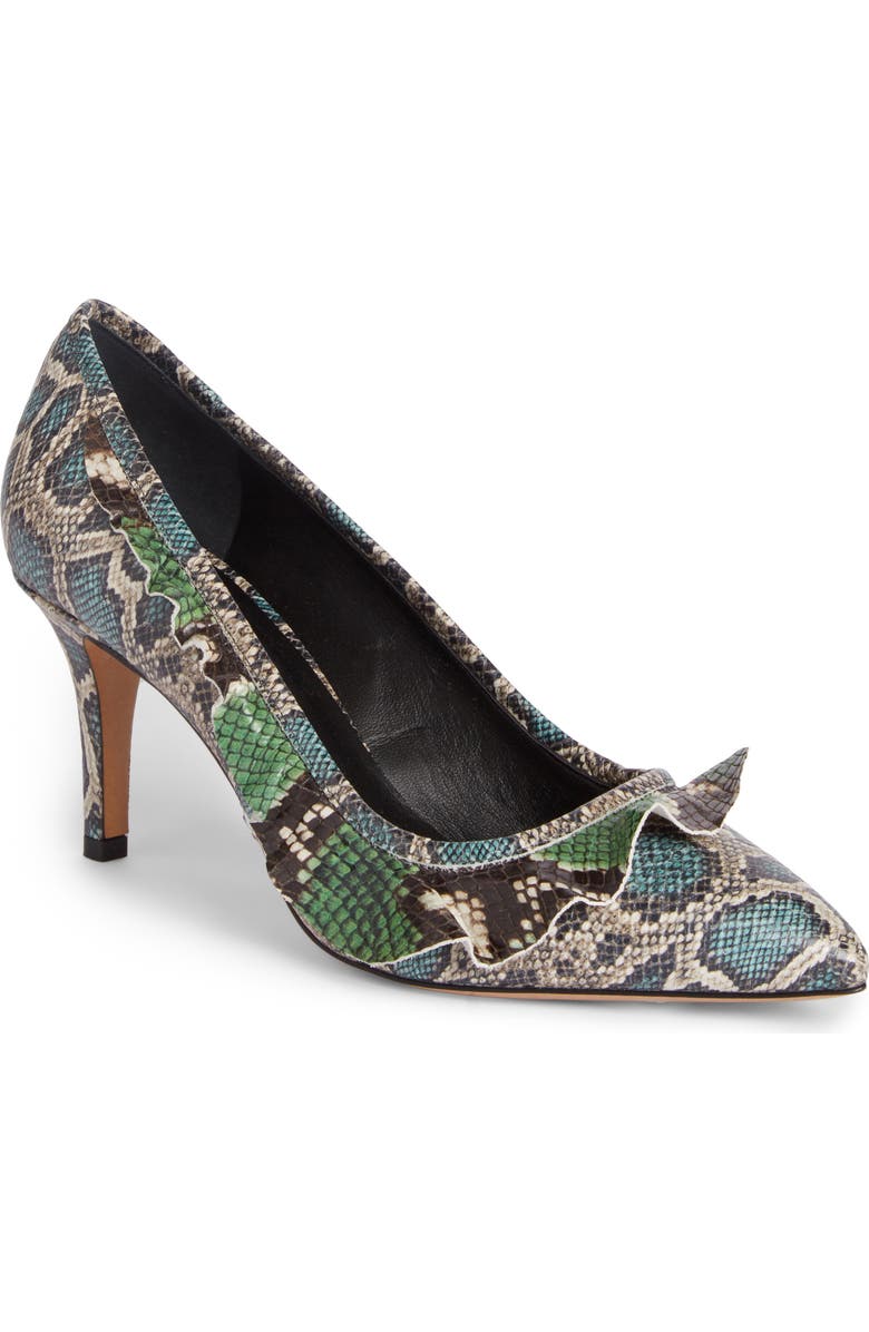 Isabel Marant Poween Snakeskin Embossed Ruffle Pump, Main, color,