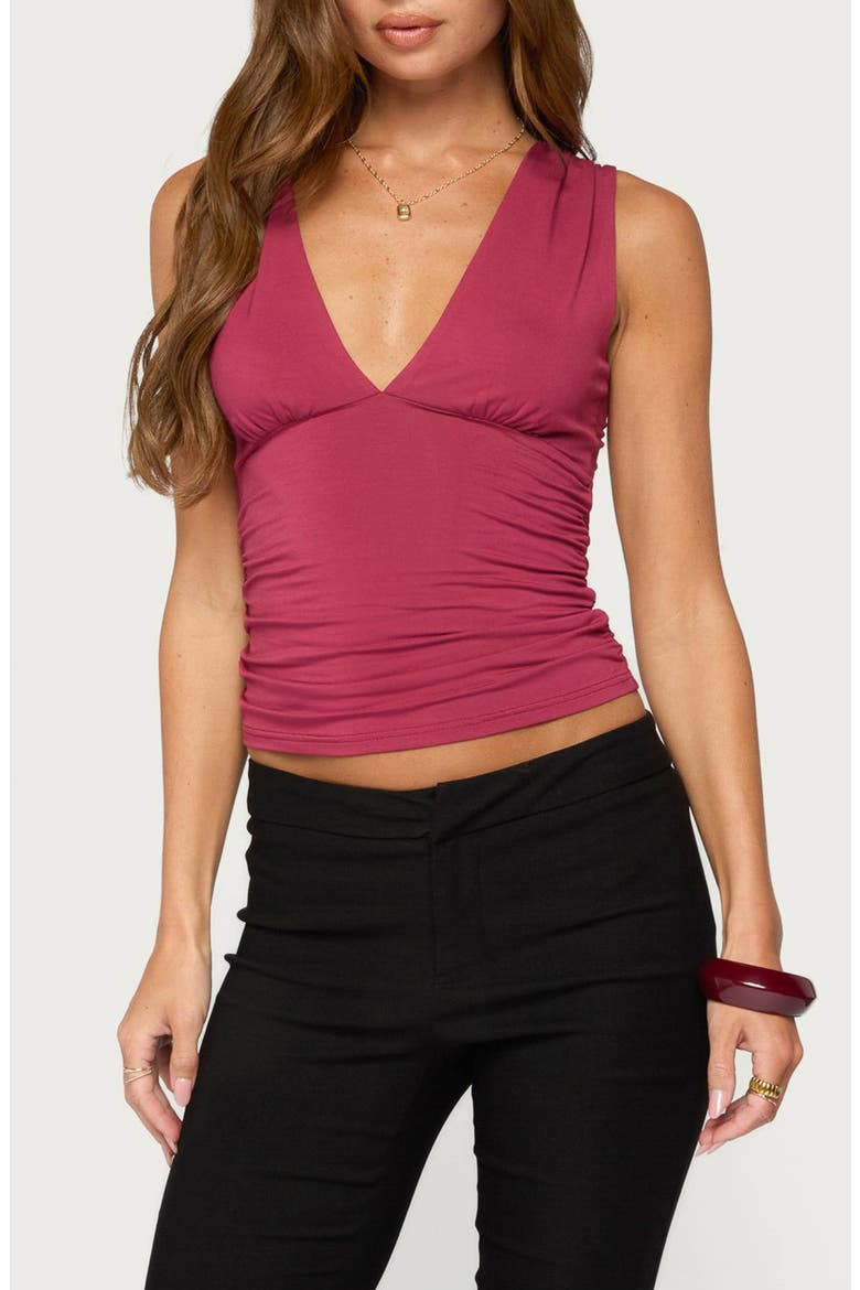 Boba Ruched V-Neck Tank Top, Main, color, BERRY
