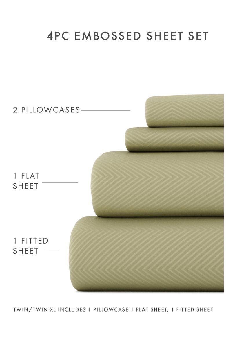 Premium Chevron Embossed 4-Piece Bed Sheet Set, Alternate, color, SAGE