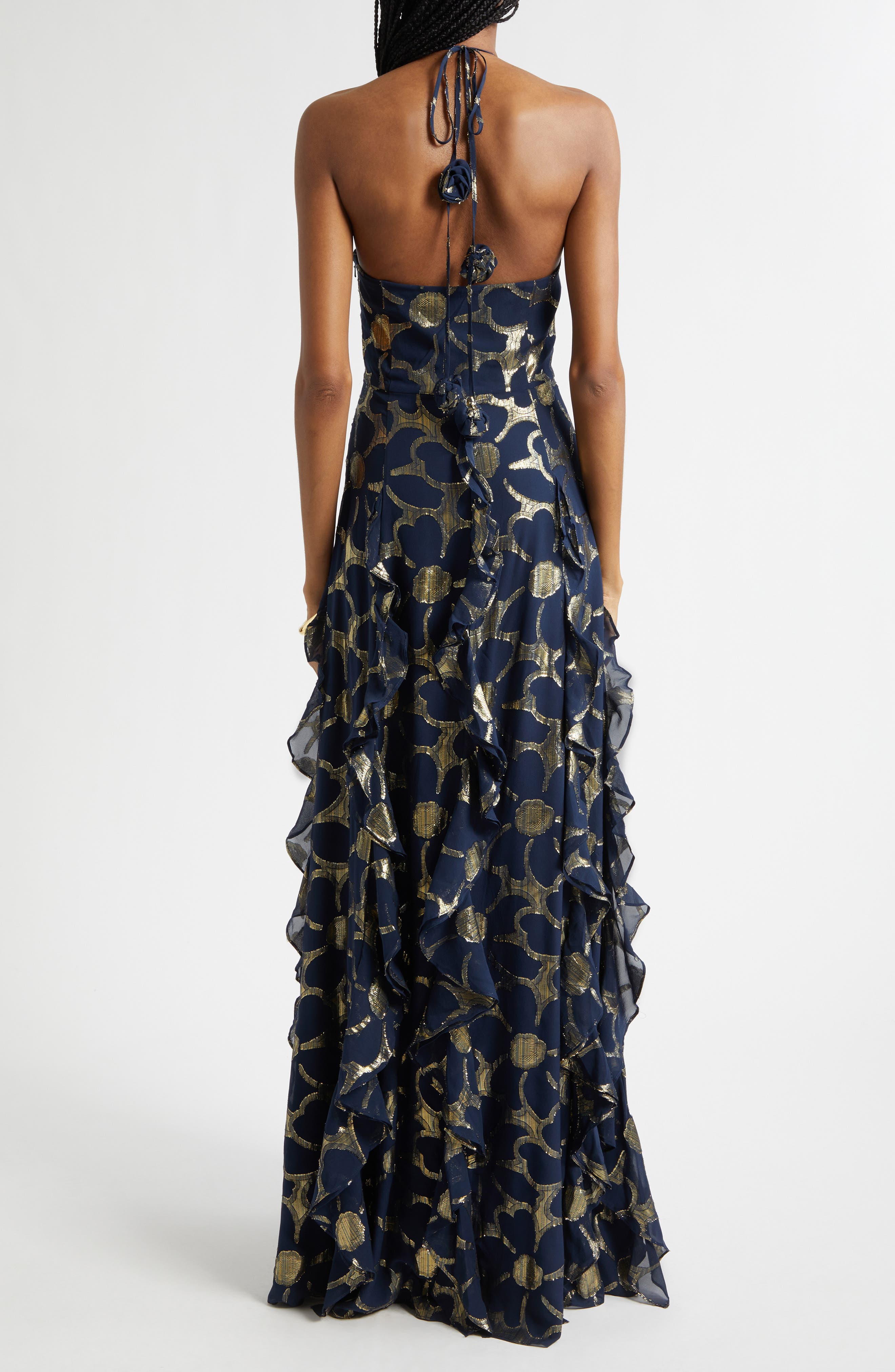 Idella Daisy Metallic Ruffle Halter Gown - image 2