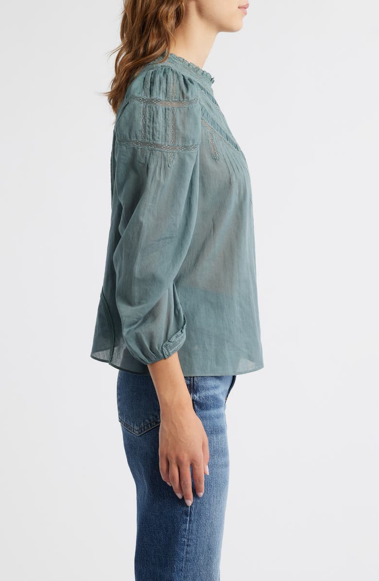 DÔEN Adelphine Pleated Lace Organic Cotton Top, Alternate, color, Lagoon