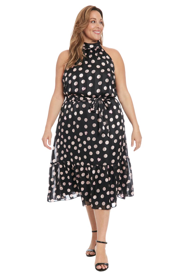 Tie Waist Halter Midi Dress, Alternate, color, BLACK/ CREAM