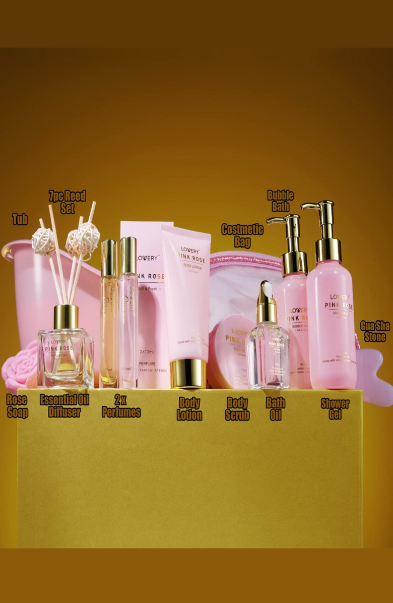 Lovery Luxury Spa Kit, 18Pc Relaxing Basket With Perfumes, Gua Sha And More, Alternate, color, Pink Rose