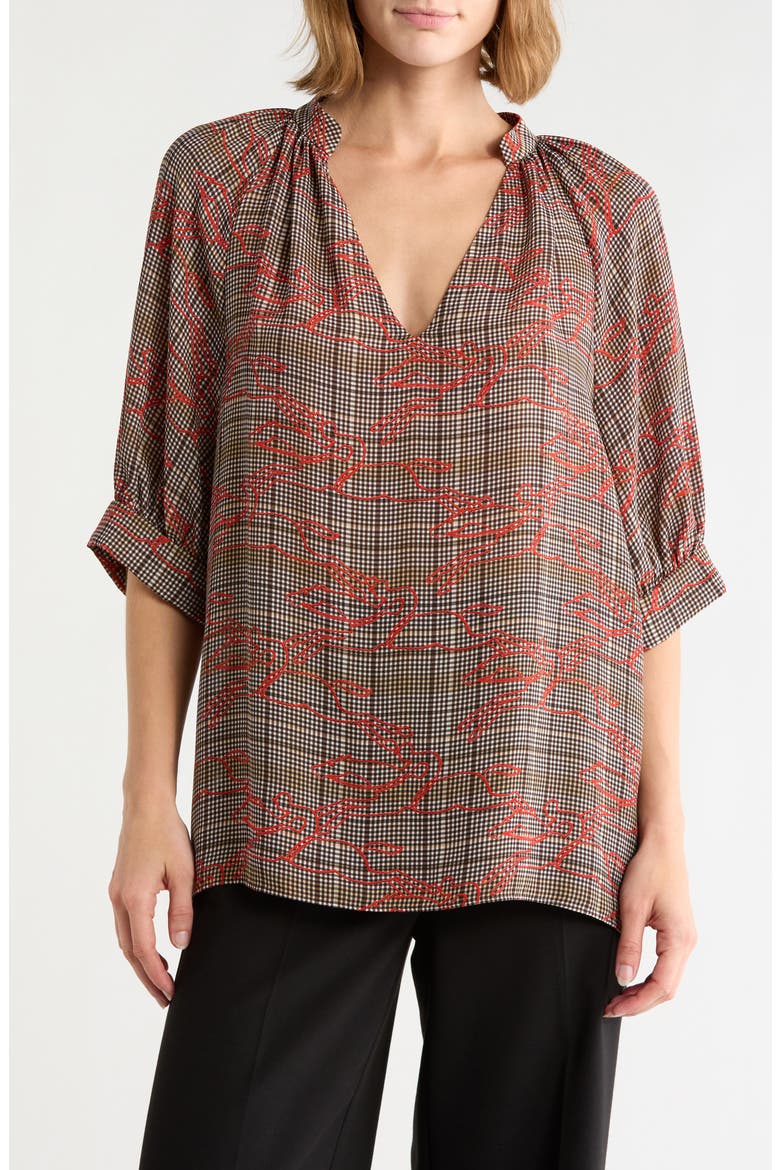 V-Neck Check Top, Main, color, EBONY/ RED
