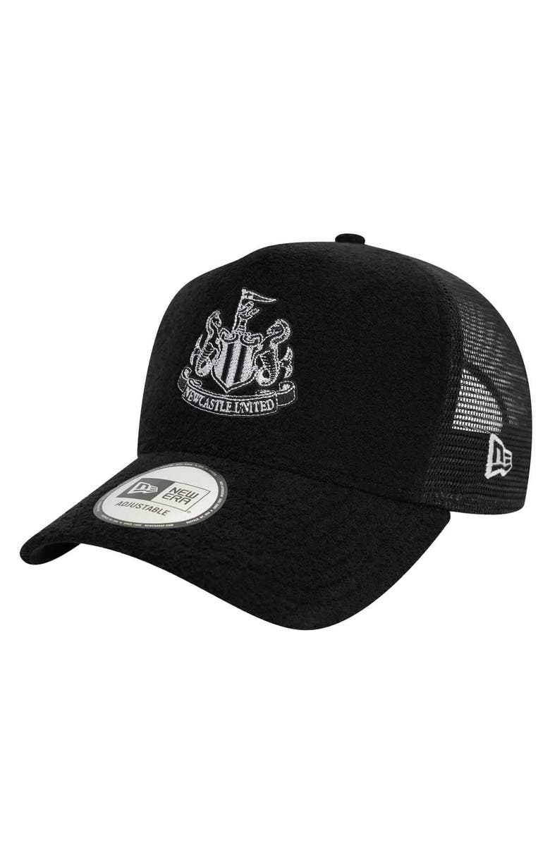 New Era Men's New Era Black Newcastle United Terry Cloth Trucker Adjustable Hat, Main, color, 
